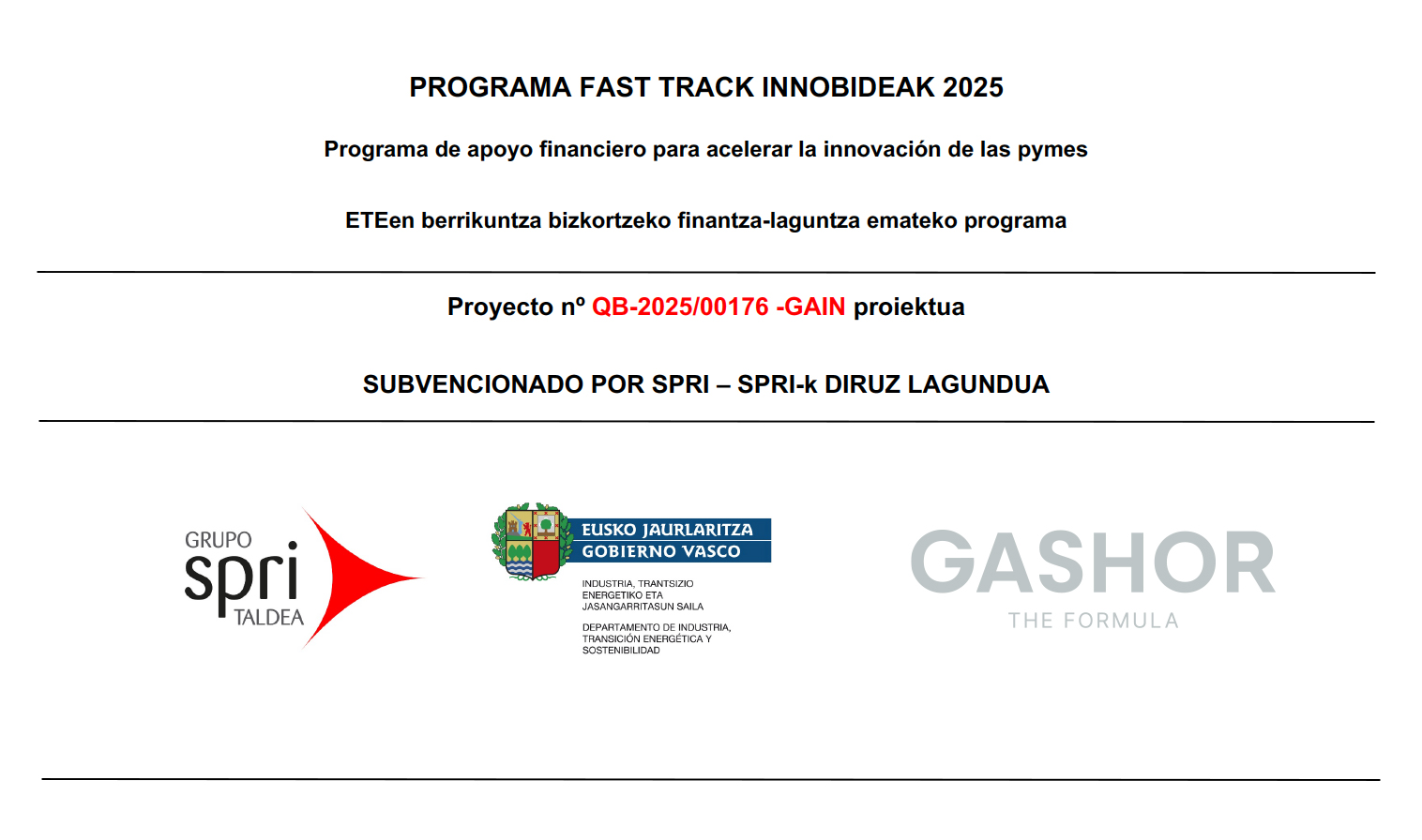 Gashor participa en el programa de apoyo financiero FAST TRACK INNOBIDEAK 2025
